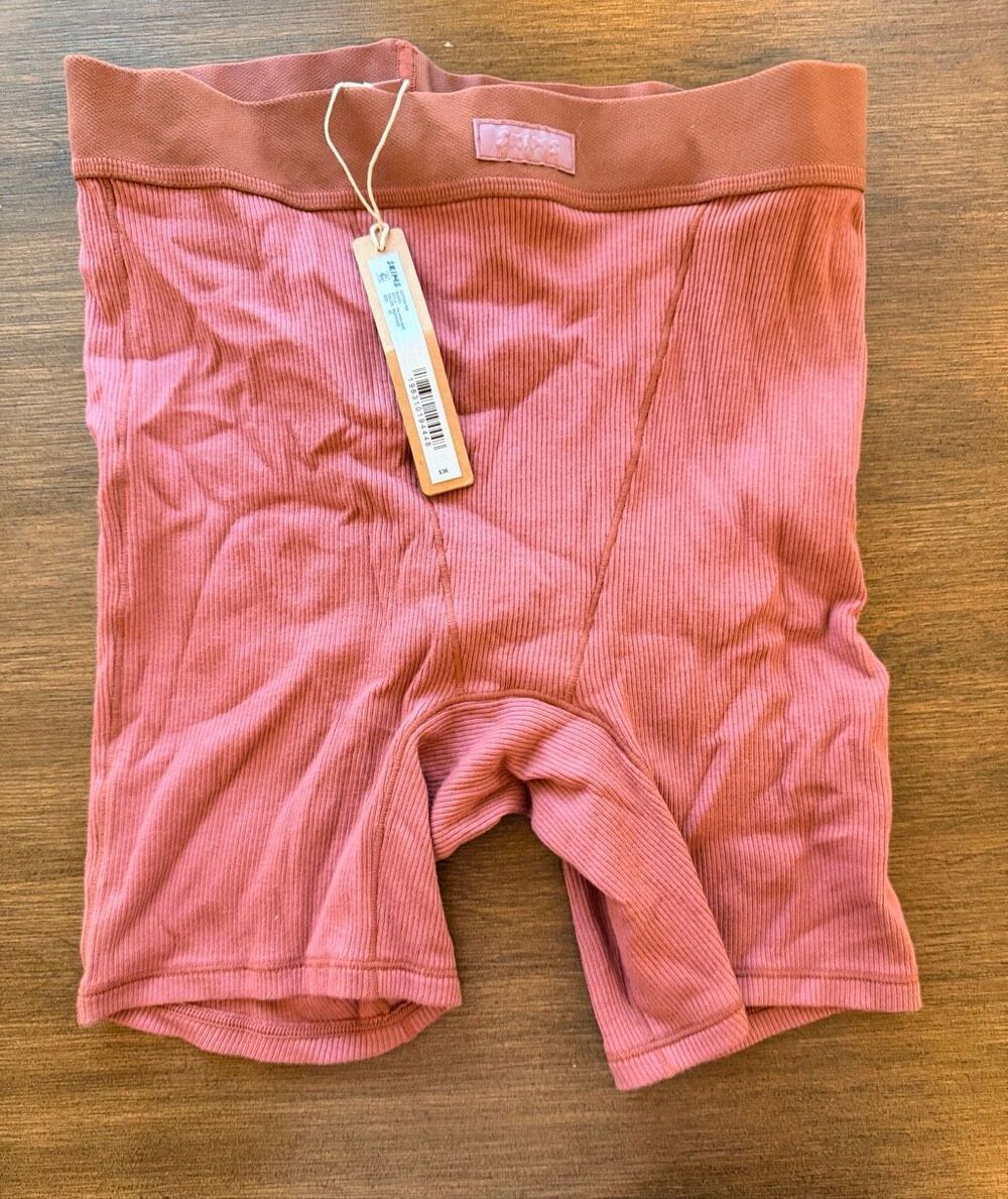 SKIMS Cotton Ribbed Boxer Shorts Redwood Brown Lounge Sleepwear Size XS